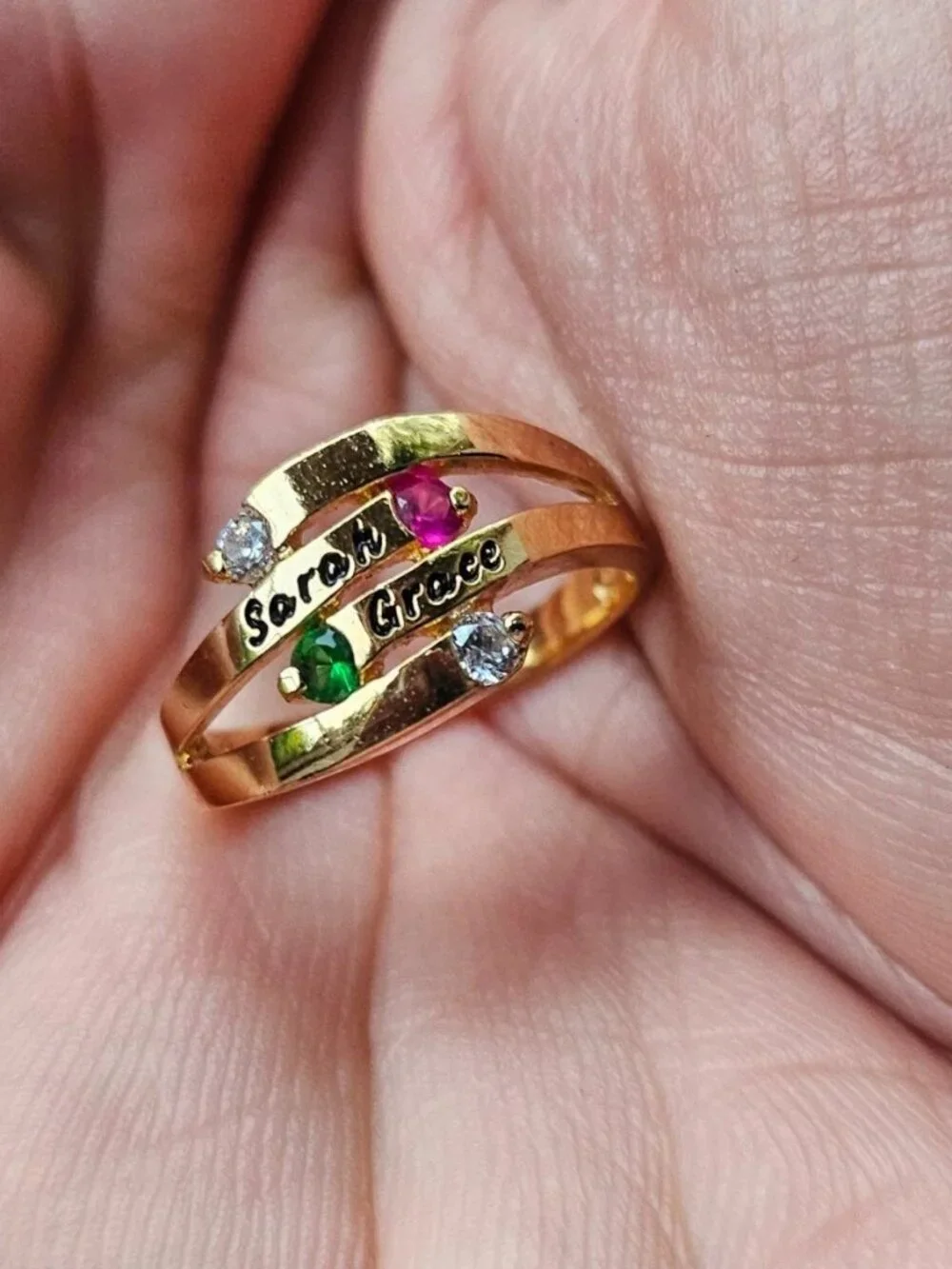 Personalized Name Ring w/ Gemstones Gold Tone Fashion Jewelry Sarah Grace Size 7